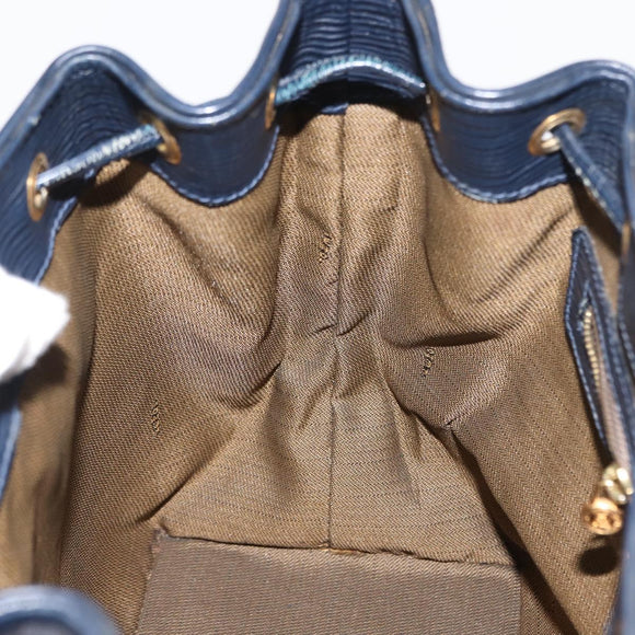 FENDI Pecan Canvas Handtas PVC Navy Goud Auth 146482