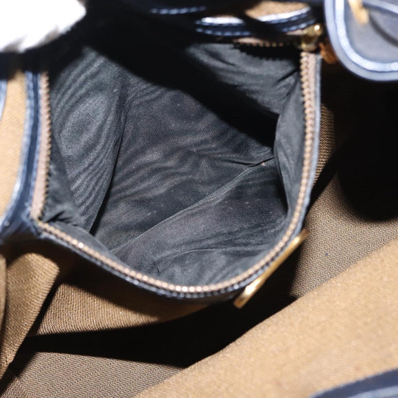 FENDI Pecan Canvas Hand Bag PVC Navy Gold Auth 146482