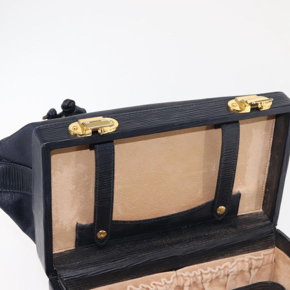 FENDI Pecan Canvas Hand Bag PVC Navy Gold Auth 146482