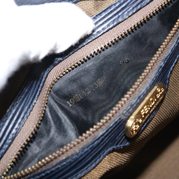 FENDI Pecan Canvas Hand Bag PVC Navy Gold Auth 146482