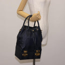 FENDI Pecan Canvas Hand Bag PVC Navy Gold Auth 146482-28