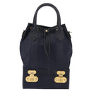 FENDI Pecan Canvas Hand Bag PVC Navy Gold Auth 146482-13