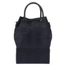 FENDI Pecan Canvas Handtas PVC Navy Goud Auth 146482-2
