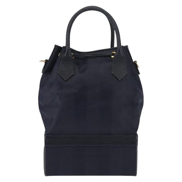 FENDI Pecan Canvas Hand Bag PVC Navy Gold Auth 146482 - 0