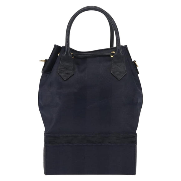 FENDI Pecan Canvas Hand Bag PVC Navy Gold Auth 146482