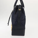 FENDI Pecan Canvas Hand Bag PVC Navy Gold Auth 146482-3