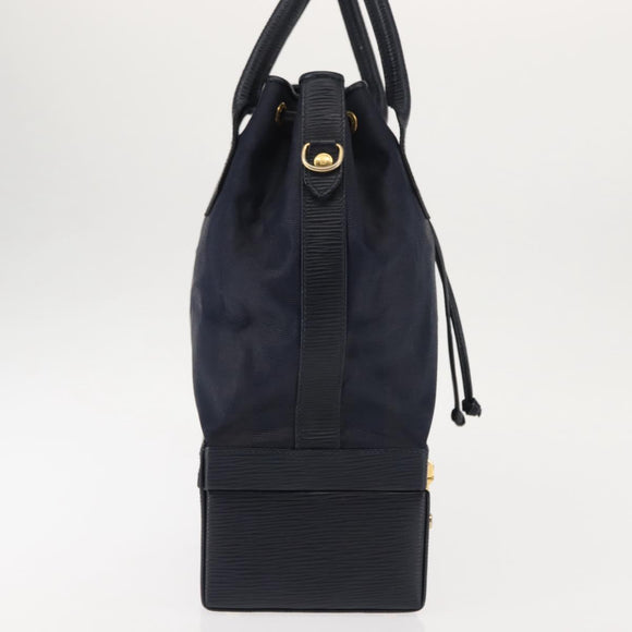 FENDI Pecan Canvas Handtas PVC Navy Goud Auth 146482
