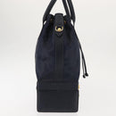 FENDI Pecan Canvas Hand Bag PVC Navy Gold Auth 146482-4