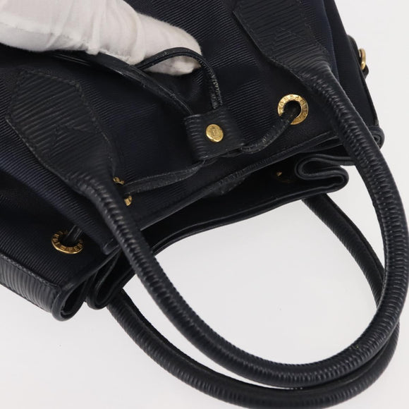 FENDI Pecan Canvas Handtas PVC Navy Goud Auth 146482