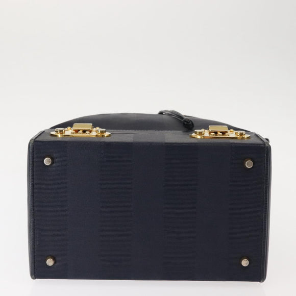 FENDI Pecan Canvas Handtas PVC Navy Goud Auth 146482