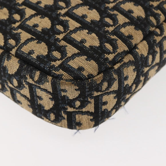 Christian Dior Trotter Canvas Shoulder Bag Navy Gold Auth 146485
