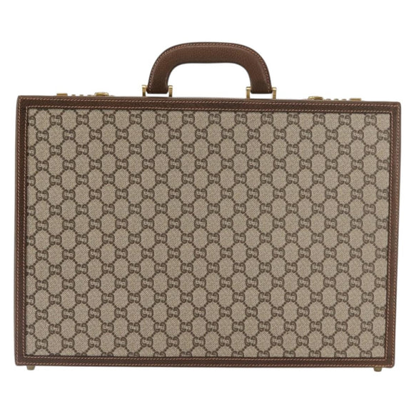 GUCCI GG Plus Supreme Attache Case PVC Beige Gold Auth 146488