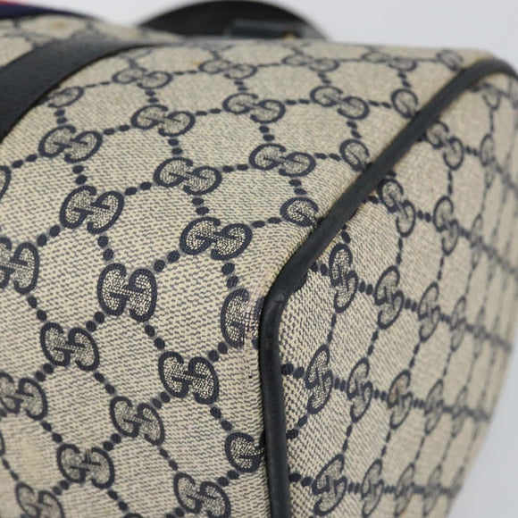 GUCCI GG Supreme Sherry Line Boston Bag PVC Navy Gold 39 02 007 Auth 146490