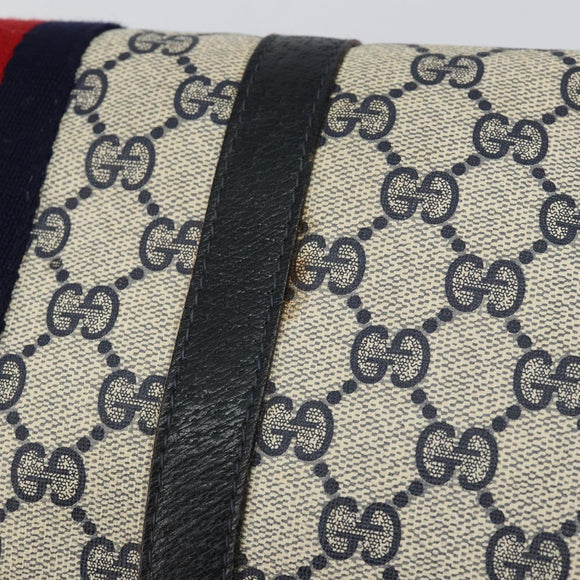GUCCI GG Supreme Sherry Line Boston Bag PVC Navy Gold 39 02 007 Auth 146490