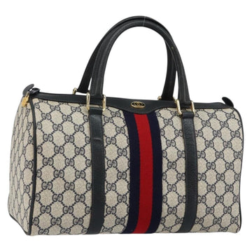 GUCCI GG Supreme Sherry Line Boston Bag PVC Navy Gold 39 02 007 Auth 146490