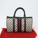 GUCCI GG Supreme Sherry Line Boston Bag PVC Navy Gold 39 02 007 Auth 146490-12