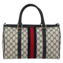 GUCCI GG Supreme Sherry Line Boston Bag PVC Navy Gold 39 02 007 Auth 146490-2