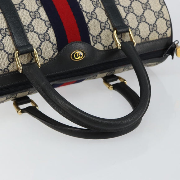 GUCCI GG Supreme Sherry Line Boston Bag PVC Navy Gold 39 02 007 Auth 146490