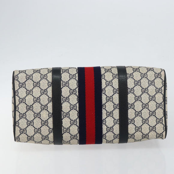 GUCCI GG Supreme Sherry Line Boston Bag PVC Navy Gold 39 02 007 Auth 146490