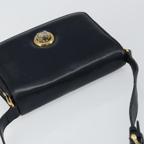 CELINE Horse Carriage Shoulder Bag Leather Navy Auth 146494