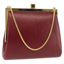BURBERRY Chain Hand Bag Leather Bordeaux Gold Auth 146495-1
