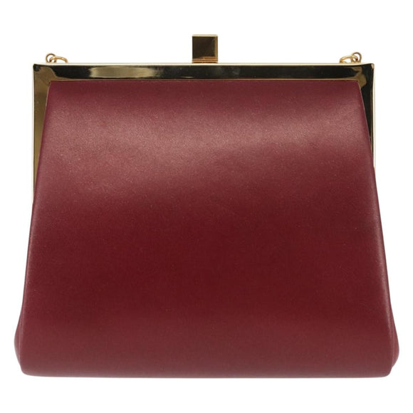 BURBERRY Chain Hand Bag Leather Bordeaux Gold Auth 146495