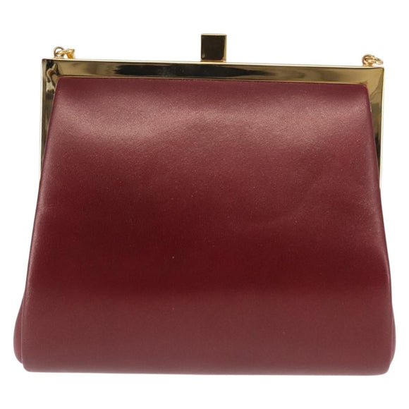 BURBERRY Chain Hand Bag Leather Bordeaux Gold Auth 146495