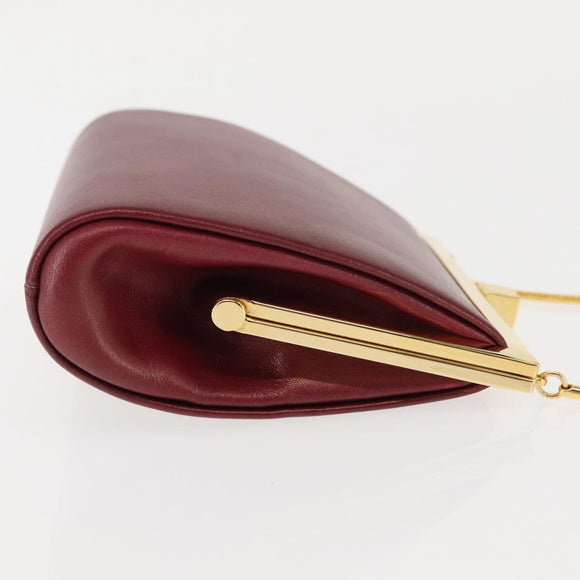 BURBERRY Chain Hand Bag Leather Bordeaux Gold Auth 146495