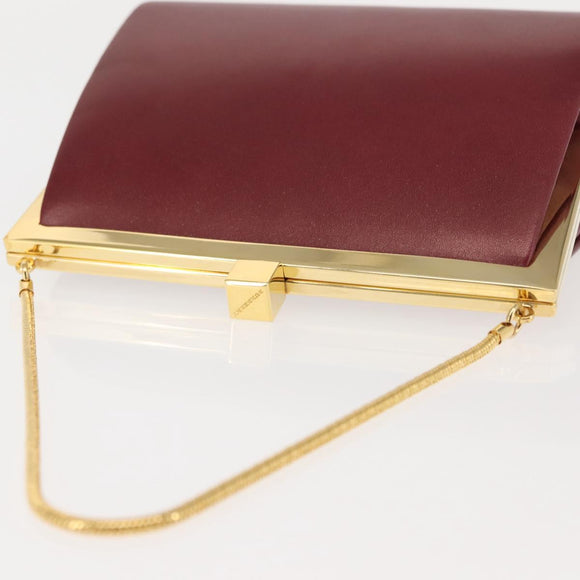 BURBERRY Chain Hand Bag Leather Bordeaux Gold Auth 146495