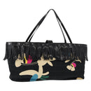 CHANEL Choco Bar Tote Bag Canvas Black Silver CC Auth 146496-1