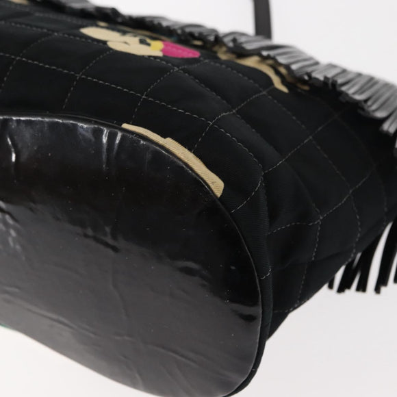 CHANEL Choco Bar Tote Bag Canvas Black Silver CC Auth 146496