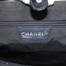 CHANEL Choco Bar Tote Bag Canvas Black Silver CC Auth 146496-14