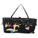 CHANEL Choco Bar Tote Bag Canvas Black Silver CC Auth 146496-2