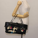 CHANEL Choco Bar Tote Bag Canvas Black Silver CC Auth 146496-21