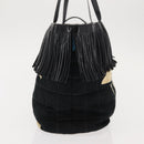 CHANEL Choco Bar Tote Bag Canvas Black Silver CC Auth 146496-4