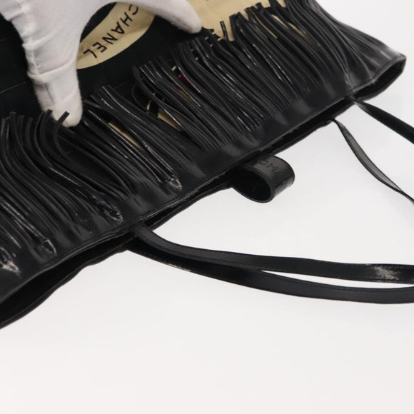 CHANEL Choco Bar Tote Bag Canvas Black Silver CC Auth 146496