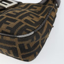 FENDI Zucca Canvas Shoulder Bag Black Brown Auth 146505-9