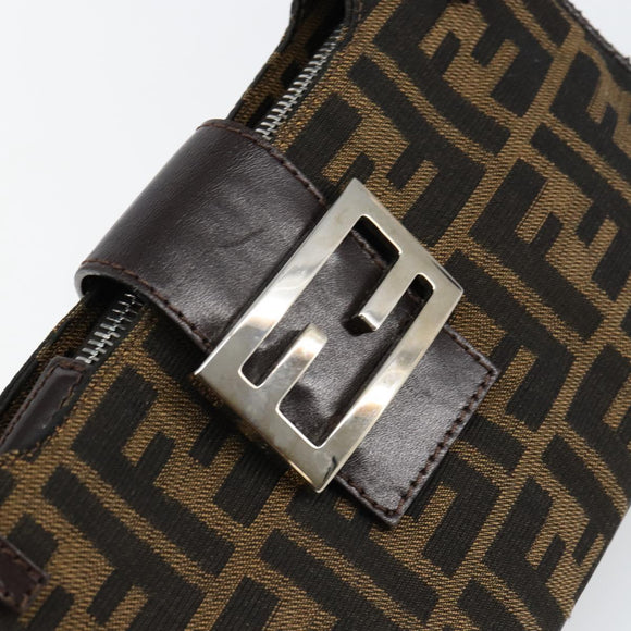 FENDI Zucca Canvas Shoulder Bag Black Brown Auth 146505