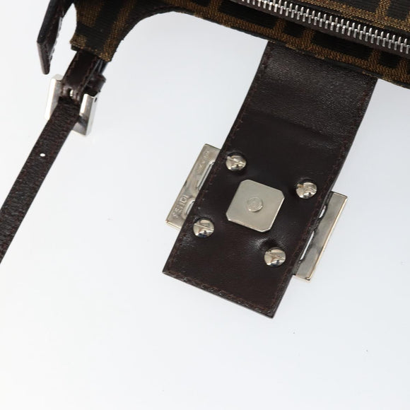 FENDI Zucca Canvas Shoulder Bag Black Brown Auth 146505