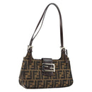 FENDI Zucca Canvas Shoulder Bag Black Brown Auth 146505-1