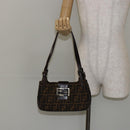 FENDI Zucca Canvas Shoulder Bag Black Brown Auth 146505-25
