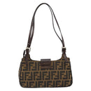 FENDI Zucca Canvas Shoulder Bag Black Brown Auth 146505-2