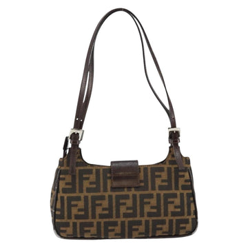 FENDI Zucca Canvas Shoulder Bag Black Brown Auth 146505 - 0