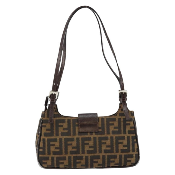 FENDI Zucca Canvas Shoulder Bag Black Brown Auth 146505