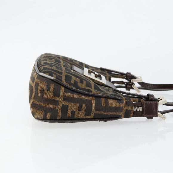 FENDI Zucca Canvas Shoulder Bag Black Brown Auth 146505