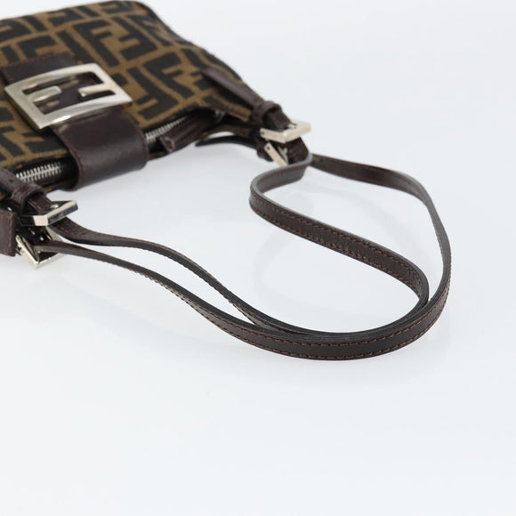 FENDI Zucca Canvas Shoulder Bag Black Brown Auth 146505