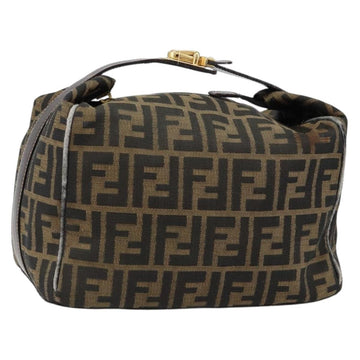 FENDI Zucca Canvas Vanity Hand Bag Black Brown Auth 146506