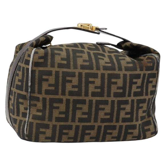 FENDI Zucca Canvas Vanity Hand Bag Black Brown Auth 146506