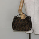 FENDI Zucca Canvas Vanity Hand Bag Black Brown Auth 146506-22