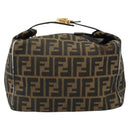 FENDI Zucca Canvas Vanity Hand Bag Black Brown Auth 146506-13